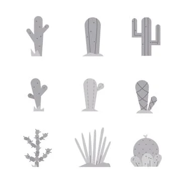 Cactus icon set.Vector collection of exotic plants. Stock Illustration