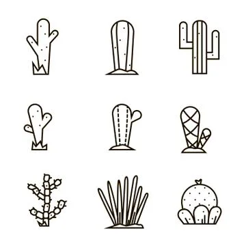 Cactus icon set.Vector collection of exotic plants. Stock Illustration