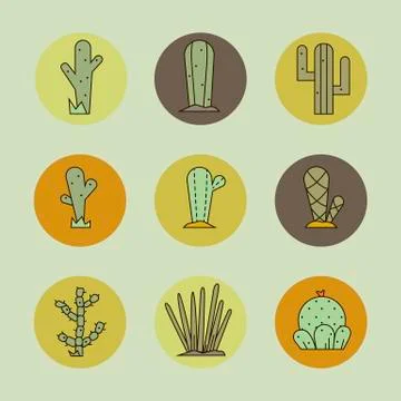 Cactus icon set.Vector collection of exotic plants. Stock Illustration
