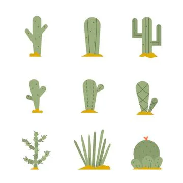 Cactus icon set.Vector collection of exotic plants. Stock Illustration