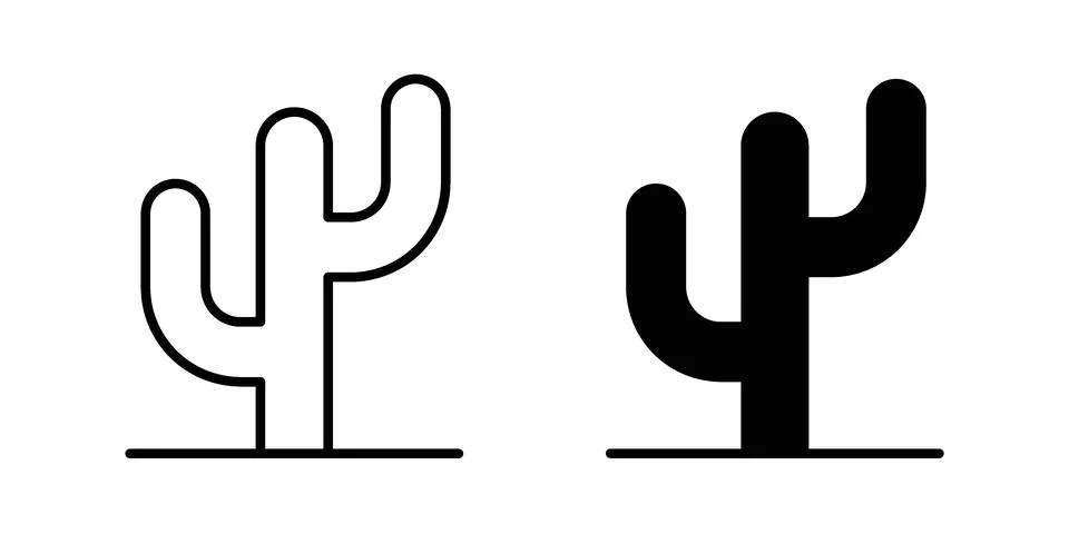 Cactus icon silhouette vector set. thin line pack Stock Illustration