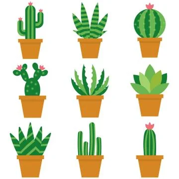 Cactus icons in a flat style on a white background. Stock Illustration