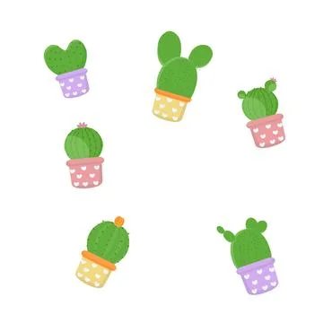 Cactus icons in a flat style on a white background Stock Illustration
