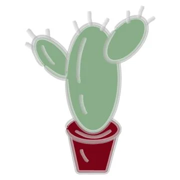 Cactus image with thorns in a flower pot on a transparent background with Stock Illustration