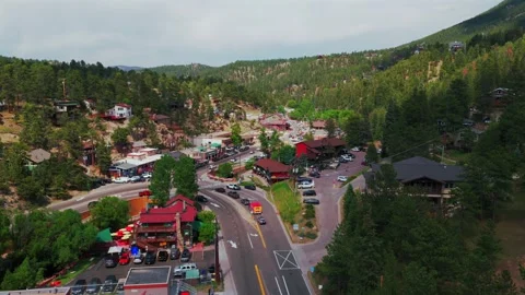 Cactus Jacks downtown Evergreen small mountain town aerial drone view main Stock Footage 340963717