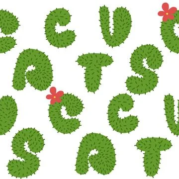 Cactus lettering pattern in cartoon style Stock Illustration