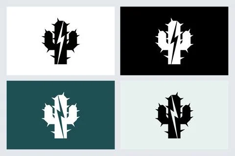 Cactus Lightning Bolt Icon Set Illustrazione stock
