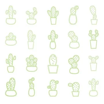 Cactus Line Icon Set Stock Illustration