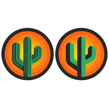 Cactus logo round shape sun background, creative emblem for print t-shirt or  Stock Illustration