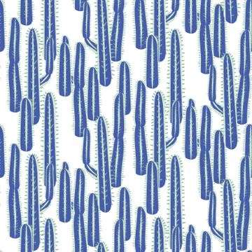 Cactus long blue plant vector seamless pattern. Abstract desert nature fabric Stock Illustration