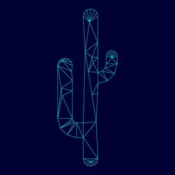 Cactus low poly triangulation triangulated polygonal electric cyan blue vibra Stock Illustration