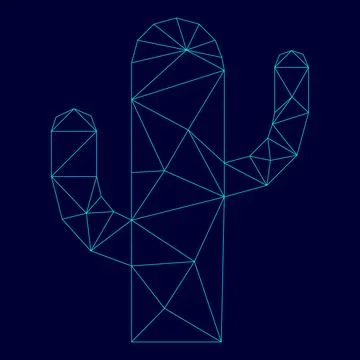Cactus low poly triangulation triangulated polygonal electric cyan blue vib.. Stock Illustration