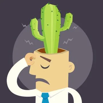 Cactus in man's head Stock Illustration