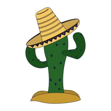 Cactus with mexican hat Illustrazione stock