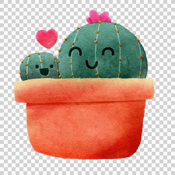 Cactus Mom with Her Child in The Same Plant Pot Stock Illustration