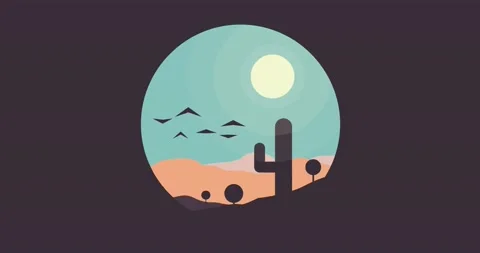 Cactus mountains landscape circle animation Stock Footage 187777608
