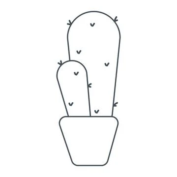 Cactus needle pot line doodle icon element Stock Illustration