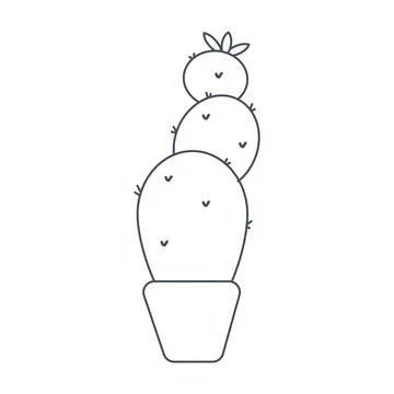 Cactus needle pot line doodle icon element Stock Illustration
