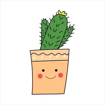 Cactus in orange doodle-style pot Stock Illustration
