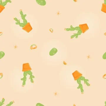 Cactus with orange flowers pattern Stock Illustration