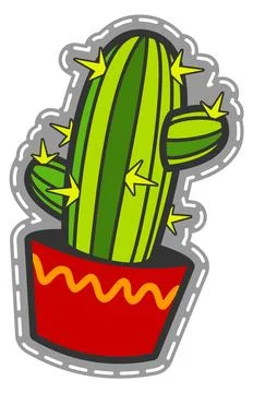 Cactus patch. Funny succulent. Color houseplant sticker Stock Illustration