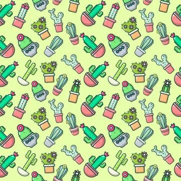 Cactus pattern seamless, cartoon style イラスト素材