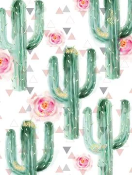 Cactus pattern Vector watercolor. Summer exotic texture. Tropic collection pa Illustrazione stock