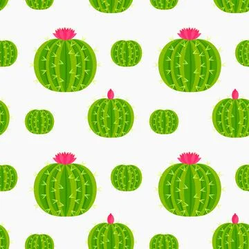 Cactus with pink flowers seamless pattern. Vector illustration. Stock Illustration