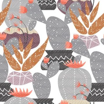 Cactus plant decoration seamless pattern art Stock Illustration