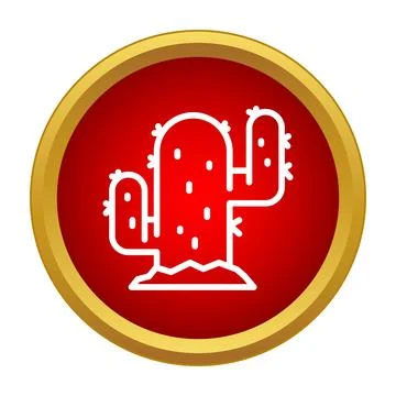 Cactus plant drawing in gold bordered red circle Stock Illustration