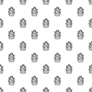 Cactus plant drawing seamless pattern outline Stock Illustration