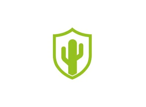 Cactus plant inside a shield to protect the nature for logo design Stock Illustration