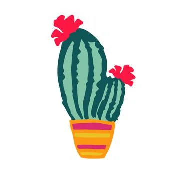 Cactus plant isolate, hand drawn colors sketching Stock Illustration
