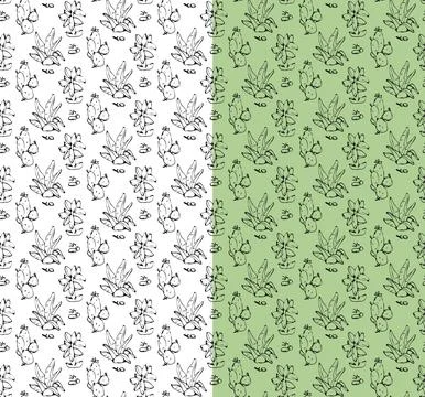 Cactus plant seamless pattern. Hand drawn doodle outline illustration, black Stock Illustration