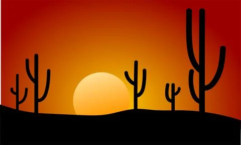 Cactus plant sunset background Stock Illustration