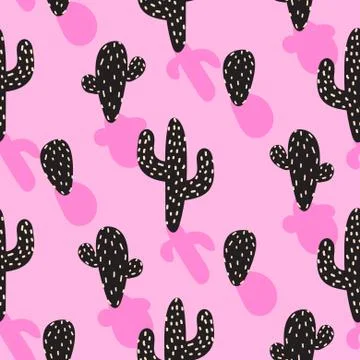 Cactus plant vector pink seamless pattern. Abstract cartoon desert fabric print Stock Illustration