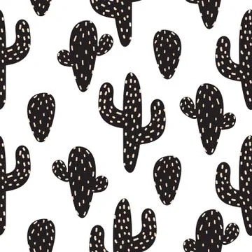 Cactus plant vector seamless pattern. Abstract cartoon desert fabric print Stock Illustration