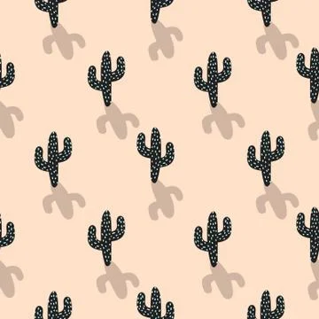 Cactus plant vector seamless pattern. Abstract cartoon blush color desert fabric Stock Illustration