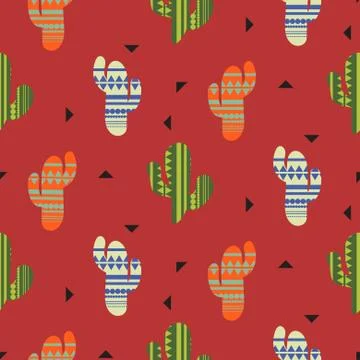 Cactus plant vector seamless pattern. Mexican style color cacti textile print. 스톡 일러스트