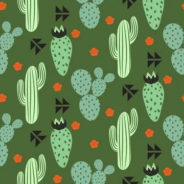Cactus plant vector seamless pattern. Abstract hipster desert nature fabric Stock Illustration