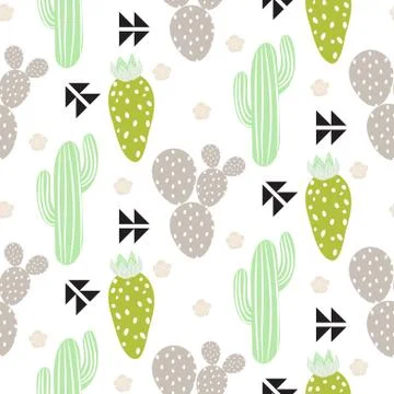 Cactus plant vector seamless pattern. Abstract hipster desert nature fabric Stock Illustration
