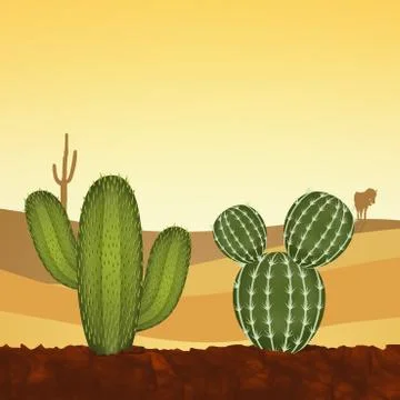 Cactus plants in the desert Stock Illustration