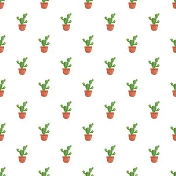 Cactus plants in pots seamless pattern background イラスト素材