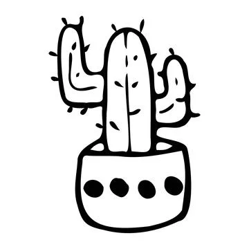 Cactus in a pot in a circle. Doodle style. Stock Illustration