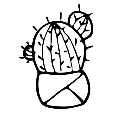 Cactus in a pot in a circle. Doodle style. Stock Illustration
