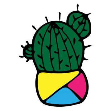 Cactus in a pot in a circle. Doodle style. Stock Illustration