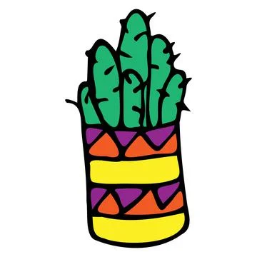 Cactus in a pot in a circle. Doodle style. Stock Illustration