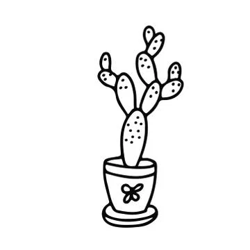 Cactus in a pot doodle style Stock Illustration
