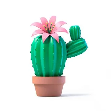 Cactus in pot isolated on white background 3D illustration Stock Illustration