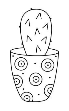 Cactus in a pot, line doodle Stock Illustration